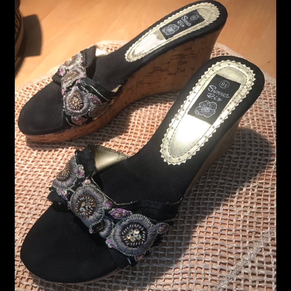 Black Linen SUMMER RIO SZ8.5 SLIDES